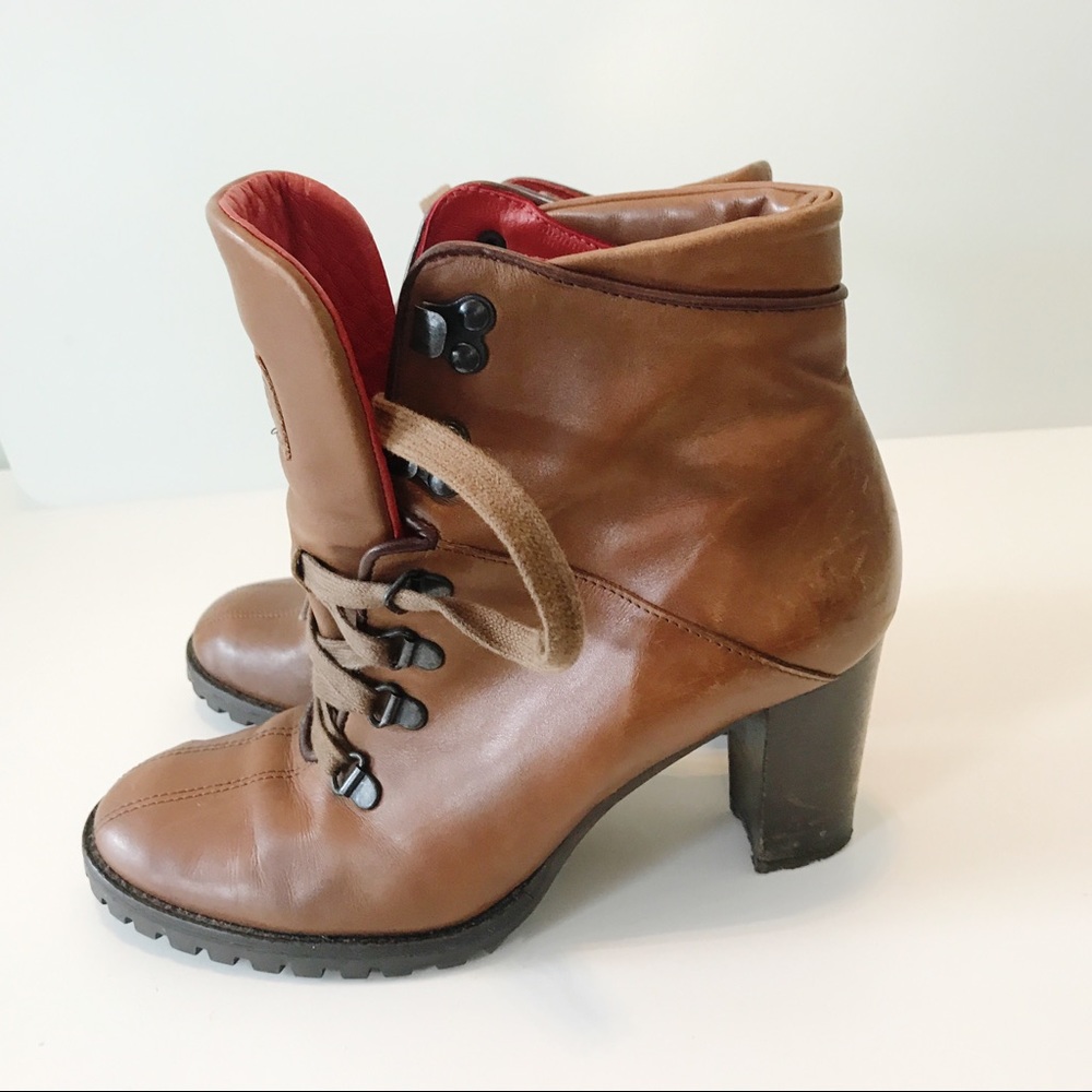 COACH Lucia lace up leather vintage boots